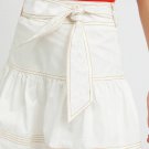 White Contrast Stitching Trim Knotted High Waist A-Line Mini Skirt