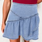 Beau Blue Asymmetric Ruffle Overlay Denim Mini Skirt