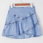 Beau Blue Asymmetric Ruffle Overlay Denim Mini Skirt