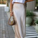 Jet Stream Satin Solid High Waist Maxi Skirt