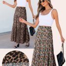 Brown Leopard Floral Reversible Ruffle Hem Maxi Skirt