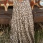 Brown Western Floral Print Ruffled Hem High Waist Loose Maxi Skirt
