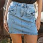 Dusk Blue Acid Wash Bowknot Details High Waist Denim Skirt