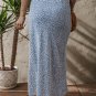 Sky Blue Boho Floral High Waist Long Skirt with Side Split