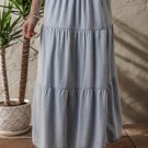 Beau Blue Tiered Smocked High Waist Denim Maxi Skirt