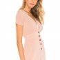Pink Deep V Neck Buttoned High Waist Romper