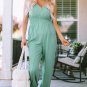 Green Shirred High Waist Sleeveless V Neck Jumpsuit