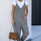Gray Textured Sleeveless V Neck Pocketed Casual Jumpsuit