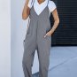 Gray Textured Sleeveless V Neck Pocketed Casual Jumpsuit