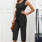 Black Buttoned Sleeveless Cropped Jumpsuit with Sash