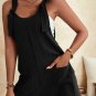 Black Adjustable Straps Pocketed Textured Romper