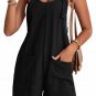 Black Adjustable Straps Pocketed Textured Romper