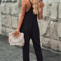 Black Textured Sleeveless V Neck Pocketed Casual Jumpsuit