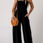 Black Smocked Sleeveless Wide Leg Jumpsuit with Pockets
