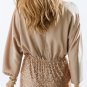 Khaki Sequin Patchwork Drawstring High Waist Romper