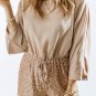 Khaki Sequin Patchwork Drawstring High Waist Romper