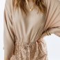 Khaki Sequin Patchwork Drawstring High Waist Romper