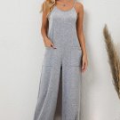 Gray Loose Fit Side Pockets Spaghetti Strap Wide Leg Jumpsuit
