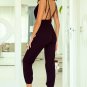 Black V Neck Knotted Shoulder Backless Pocket Jumpsuit