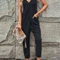 Black Textured Sleeveless V Neck Pocketed Casual Jumpsuit