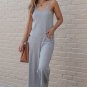 Gray Patch Pockets Spaghetti Strap Wide Leg Jumpsuit