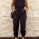 Black Drawstring Waist Spaghetti Straps Jumpsuit