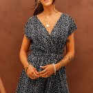 Black Leopard Print Belted V Neck Short Sleeve Romper