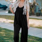 Black Spaghetti Straps Wide Leg Pocketed Jumpsuits