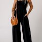 Black Smocked Sleeveless Wide Leg Jumpsuit with Pockets
