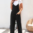 Black Pocketed Adjustable Spaghetti Strap Straight Leg Jumpsuit