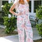 White Floral Spaghetti Straps Wide Leg Jumpsuit