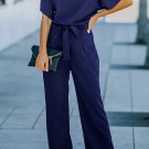 Blue Belted Wide Leg Jumpsuit