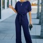 Blue Belted Wide Leg Jumpsuit