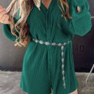 Sea Green Ribbed Long Sleeve Button Front Romper