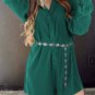 Sea Green Ribbed Long Sleeve Button Front Romper