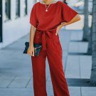 Fiery Red Belted Wide Leg Jumpsuit