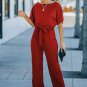 Fiery Red Belted Wide Leg Jumpsuit
