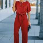 Fiery Red Belted Wide Leg Jumpsuit