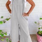 Light Grey Textured Self-Tie Strap Wide-Leg Overalls