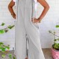 Light Grey Textured Self-Tie Strap Wide-Leg Overalls