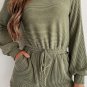 Pickle Green Corded Pullover Long Sleeve Drawstring Romper