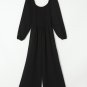 Black Smocked Square Neck Long Sleeve Wide Leg Jumpsuit