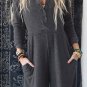 Gray Button Long Sleeve Wide Leg Jumpsuit