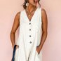 Beige Sleeveless V Neck Buttoned Front Chest Pocket Romper
