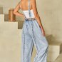 Beau Blue Light Wash Frayed Exposed Seam Wide Leg Denim Overall