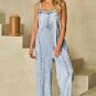 Beau Blue Light Wash Frayed Exposed Seam Wide Leg Denim Overall