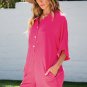 Bright Pink Half Button Collared Loose Romper