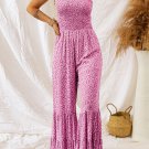 Phalaenopsis Thin Straps Smocked Bodice Wide Leg Floral Jumpsuit