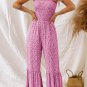 Phalaenopsis Thin Straps Smocked Bodice Wide Leg Floral Jumpsuit