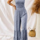 Dusk Blue Thin Straps Smocked Bodice Wide Leg Floral Jumpsuit